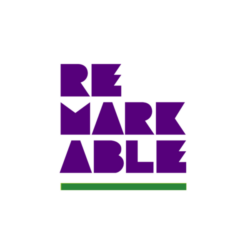 Remarkable Logo - The words Remarkable split across three lines and unnderlined in green with a purple background