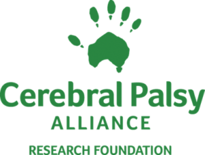 CPARF logo featuring a green hand and text 'Cerebral Palsy Alliance Research Foundation'