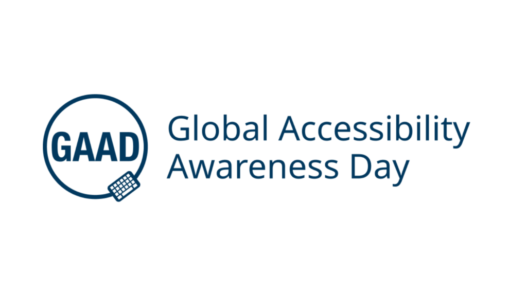 Dark blue circle with capitalise letters 'GAAD in the centre. Next to the circle is the text 'Global Accessibility Awareness Day'