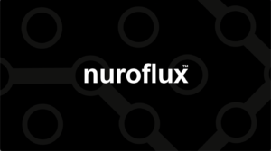 Black background with white nuroflux logo positioned in the centre.