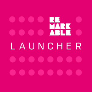 Magenta background with the Remarkable Logo and the word Launcher in the middle