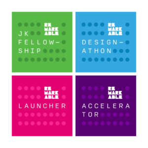 Logos for the JK fellowship, Design-athon, Launcher and Accelerator programs