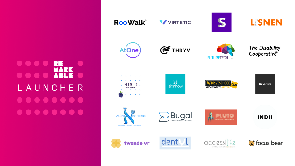 A banner with Remarkable Launcher's logo and the logos of its 2022 cohort of startups.