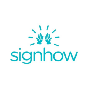 SignHow logo which features a light below graphic of two hands with lines around them. Under this is the lowercase text ‘signhow’.