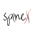 SpineX Inc logo which features lowercase cursive text ‘spine x’. The letter i in spine is an image of a spine and the letter x is black and red.