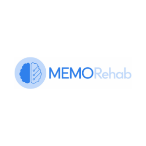 MEMORehab logo which features a blue graphic of a brain alongside the uppercase text ‘memo’ and lowercase text ‘rehab’.