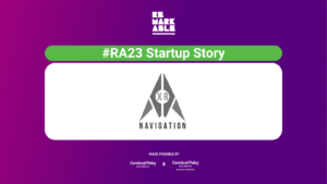 Purple background with Remarkable logo. White bold text heading ‘#RA23 Startup Story’. XR Navigation logo is in the centre. At the bottom is ‘Made possible by Cerebral Palsy Alliance and Cerebral Palsy Alliance Research Foundation.