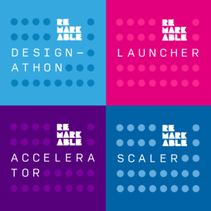 collage of logos for the Accelerator program, Design-athon program, Launcher program and scaler program.