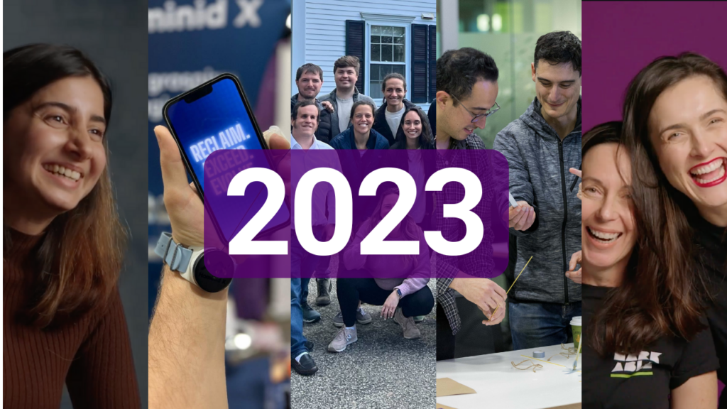 Collage of smiling people, a phone screen, group portrait, and a number 2023 in bold.