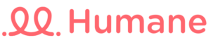 Humane logo, which is the company name written in bold, pink font accompanied by cursive, pink, line graphic. 
