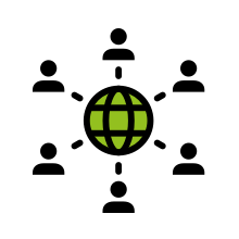 Icon depicting a connected network of people