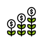 Icon depicting three plants growing in height with dollar signs at the top of each