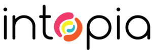 Intopia logo - the text 'intopia' with a pink, orange, yellow and blue circular graphic replacing the letter 'o'.